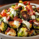 Gerösteter Rosenkohl mit knusprigem Speck und cremiger Knoblauchsauce
