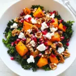 Salat mit Schwarzkohl, Kürbis, Ziegenkäse und karamellisierten Walnüssen