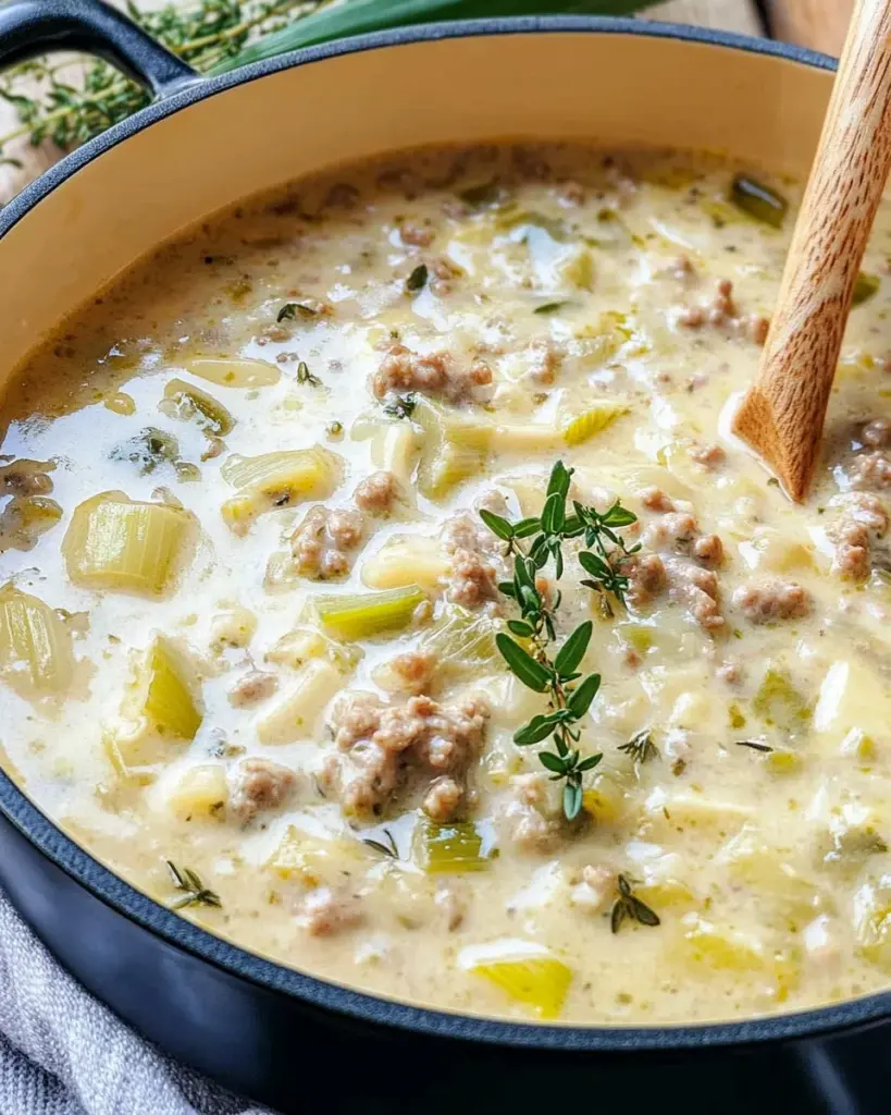 Schnelle Käse-Lauch-Suppe mit Hackfleisch