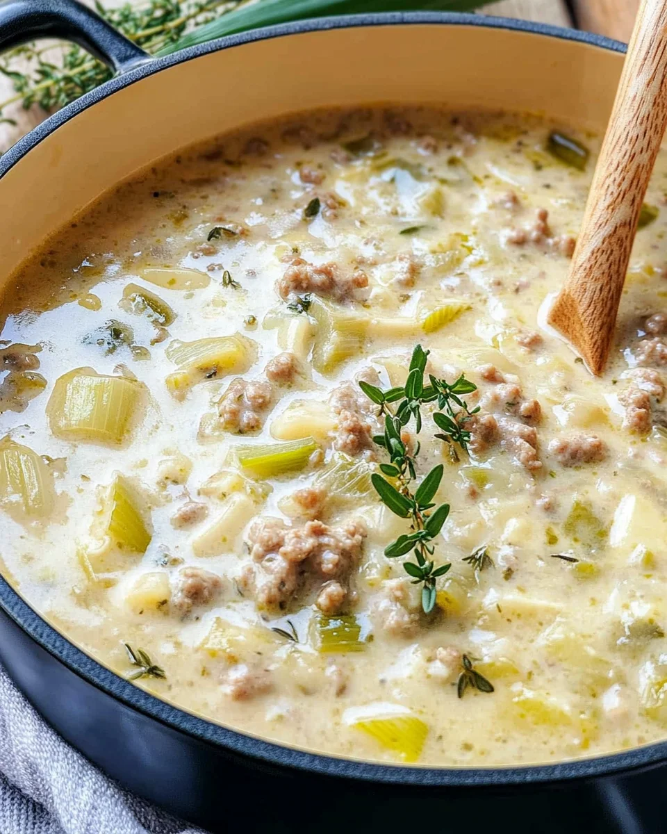 Schnelle Käse-Lauch-Suppe mit Hackfleisch