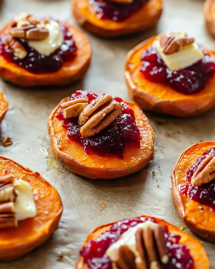 Sweet Potato Bites with Cranberry Sauce and Brie