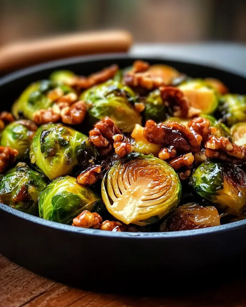 Veganer Rosenkohl mit Ahornsirup und Walnüssen